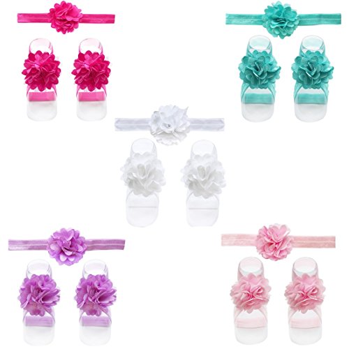 TiaoBug 5 Sets Baby Girls Headband Barefoot Sandals Foot Flower Bands Feet Decoration Accessories