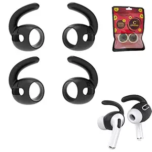 Crysendo Silicone Earhooks Compatible with AirPods Pro, Anti-Lost Secure Earhook Holder Ear Attachment Loops EarPods pro Clips Earbud Earhook Hooks (Black)(2 Pairs(4Pcs))