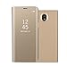 Produktbild FNBK Samsung Galaxy J3 2017 J330 Hülle Spiegel Cover Mirror Case Flip Schutzhülle Gold Handyhülle Wallet Handy PC Luxus Bumper Backcover Stand Stoßfest Bookstyle Männer Frauen Handytasche