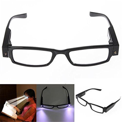 Moda gafas de lectura libertad compacta Rectangular luz LED Vision clara marco completo Eyewear LED brillante lector nocturnos recetados con luz  color negro  2 50