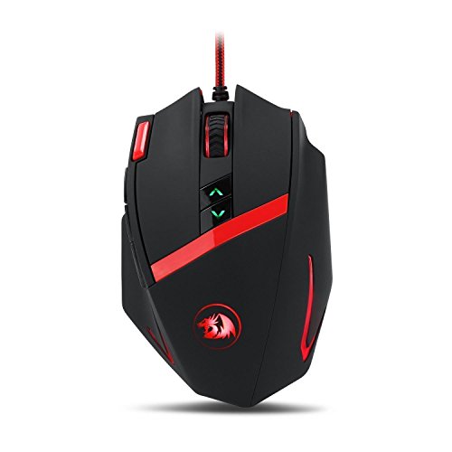 REDRAGON Mammoth - Ratón (Ambidextro, Laser, USB, 16400 dpi, 12000 pps, Negro, Rojo)