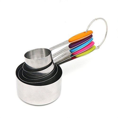 YIAN 5er Messlöffel Edelstahl Measuring Cups Messbecher mit rutschfester Silikon Griff 250ML/125ML/80ML/60ml/30ml Best für Küche Kochen Backen - 2