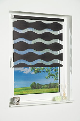K-home Klemmfix Doppelrollo „Welle“ ohne Bohren – Anthrazit 100 cm x 150 cm (B x L) - 3