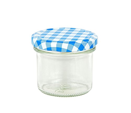 48er Set Sturzgläser 125 ml mit blau weiß kariertem Deckel To 66 inkl. Diamant Gelierzauber Rezeptheft Marmeladengläser Einmachgläser Einweckgläser - 2