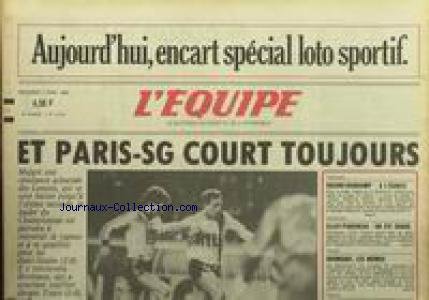 EQUIPE (L') [No 12410] du 02/04/1986 - PARIS - SG COURT TOUJOURS - RACING-GUIMGAMP - ATHLETISME - ELLOY - PIQUEREAU - RUGBY - ROUMANIE. en ligne