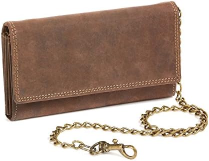 LEAS MCL Mens and Ladies Wallet with Brass Chain Biker Wallet Vintage-Style, Genuine Leather, Brown - ''LEAS Chain-Series''