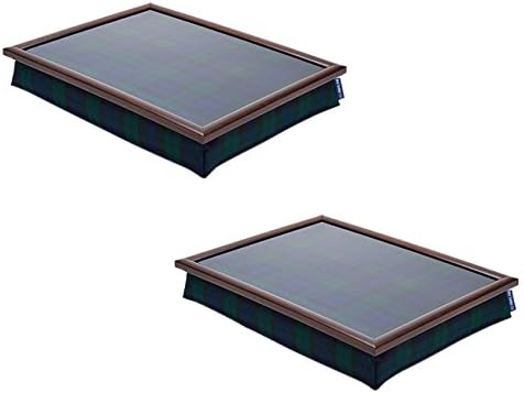 Pack of 2 Tartan Lap Trays for TV Dinner Bean Bag Bottom Cushioned Laptray Laptop Holder Bed Desk With Wipe-Clean Surface and Wood Frame