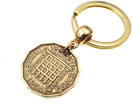 Genuine 1964 Brass Threepence Coin Keyring 54th Birthday Gift