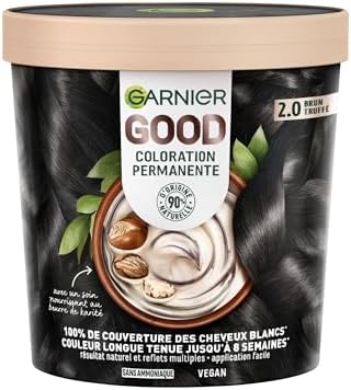 Garnier - Colorazione permanente - Senza ammoniaca - 90% di ingredienti di origine naturale e formula vegana - Burro di karité - 100% copertura capelli bianchi - marrone tartufo (2.0) - Good