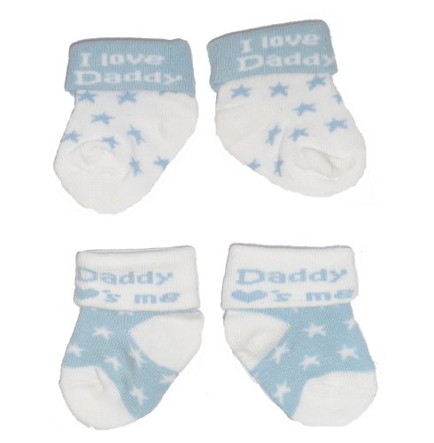 Baby Boys Cute Socks 2 Pairs - Blue & White 'I Love Daddy' (0-3 Months - UK 0-2)