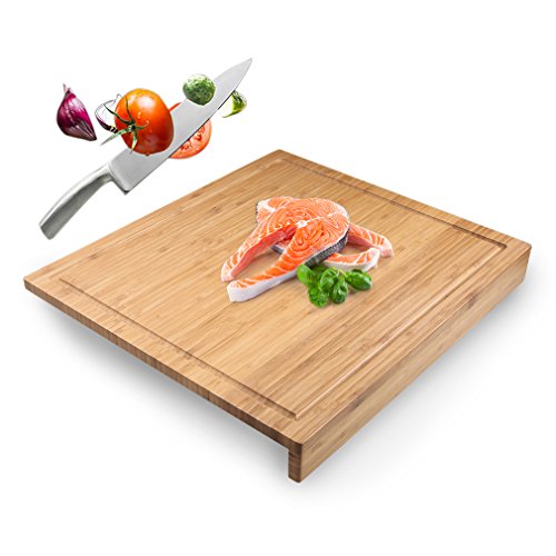 SHINY HOME® Hochwertiges Schneidbrett aus Bambus Küchenbrett Holz Brotbrett Küchenbrett großes Holzbrett Frühstücksbrett L x B x H: ca. 45×40×1.5cm - 5