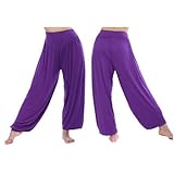 Museya Fashion Women''s Ladies Loose Long Harem Belly Dance Yoga Pants Comfy Boho Wide Leg Sport Trousers - Size XXL (Purple)