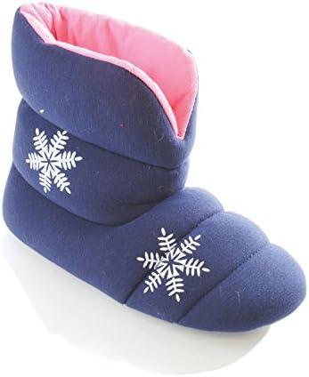 Slumberz Womens/Ladies Footwear Boot Slippers Bootie Printed &amp; Plain, Knitted, FT701 Navy UK: 5/6, EUR: 38/39