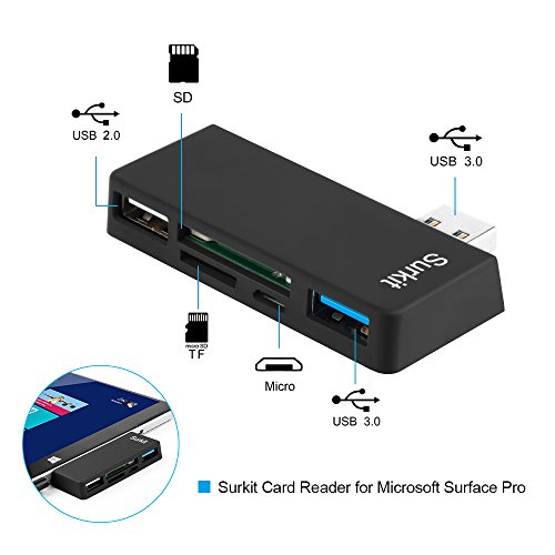 Surface Pro Hub Adapter / Kartenleser, High Speed USB 3.0 Transport und USB 2.0 für Maus oder Tastatur mit SD (HC) Kartensteckplatz und TF Kartenleser für Microsoft Surface Pro 3/4 - 2