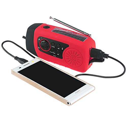 IntiPal FM Solar Radio Solarradio mit Kurbel Kurbeldynamo LED Taschenlampe Notfall Ernstfall USB Handy Ladegerät Camping Outdoor (Rot) - 4