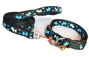 RvPaws Dog Collar and Leash Set Puppy Printed, Adjustable Nylon Collar with Leash for Small and Medium Dogs, Quick Release and Breathable Collar Set for Puppies, Dog & Cat 15 MM (Black)