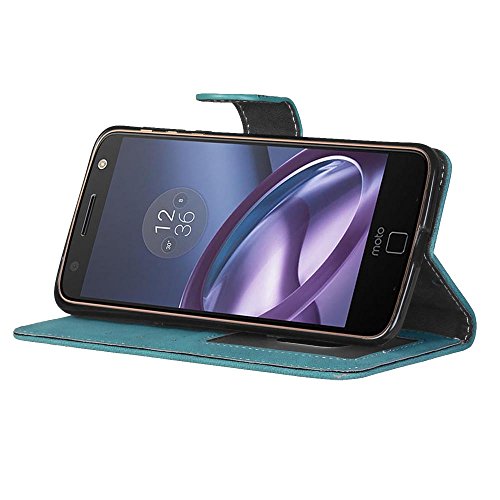 Motorola Moto Z (5,5 Zoll) Hülle, Cozy hut TPU Silikon Hybrid Handy Hülle Matte Series Case Durchsichtig Stoßfest Tasche Schutz Scratch-Resistant de protection Case Tasche Etui Shell für Motorola Moto Z (5,5 Zoll) Schutzhülle Folio Magnetverschluss Flip Case Wallet Taljereep Fall Handyhülle mit Kartenfach und Standfunktion – Blau scheuert - 7