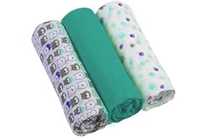 BABYONO Pieluchy muślinowe Super miękki muślinowy - pieluchy 70 x 70 cm (3 sztuki), ściereczki do zmywania (miętowy/niedźwiedź)