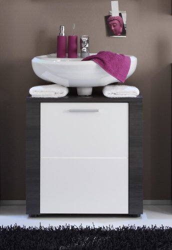 trendteam XP30110 Bad Waschbeckenunterschrank Korpus Esche grau Nachbildung und Front in weiß Nachbildung, BxHxT 60x62x35 cm - 3