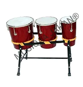 Music World MUSIQAA JAHAN Wooden Triple Bongo with Stand (Multicolour) or Junior Congo