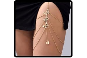 Prosy Sparkle Layered Butterfly Beinkette Körperketten Oberschenkelkette Party Bikini Schmuck Accessoires verstellbar für Frauen und Mädchen (Gold)