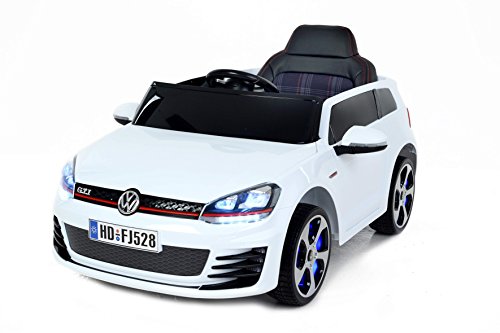 Preisvergleich Produktbild Volkswagen Golf GTI Weiß Lackiert, Original Linzensiert Kinderfahrzeug, Kinder Elektroauto, Kinderauto mit genähte Ledersitz, 2x Motor, 12-V-Batterie, mit 2,4 GHz Bluetooth Fernbedienung, Sanftanlauf