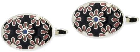 Cufflinks International Navy Enamel Oval Cufflinks with Pink Flowers