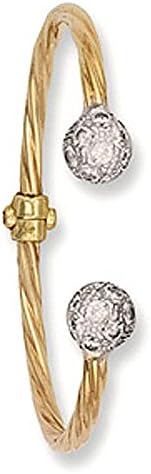 9ct Yellow Gold Baby Cz Twisted Hinged Torque Bangle