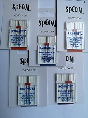 Schmetz: Lot de 5 aiguilles jumelées - Aiguilles à coudre 130/705 - Universel - Piston plat