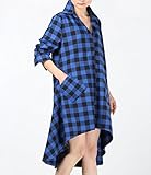 Vogstyle Damen Frühjahr Neu Langarm Asymmetrische Lässigen Karomuster Baumwolle T-Shirt Kleid - 4