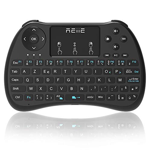 Reiie H9s Mini-Clavier sans Fil, en Disposition AZERTY avec Touchpad pour PC,Mini PC, Raspberry Pi, Android TV Box, KODI, Windows 7/8/10, Linux, MacOS, Consoles de Jeux, Couleur Noir