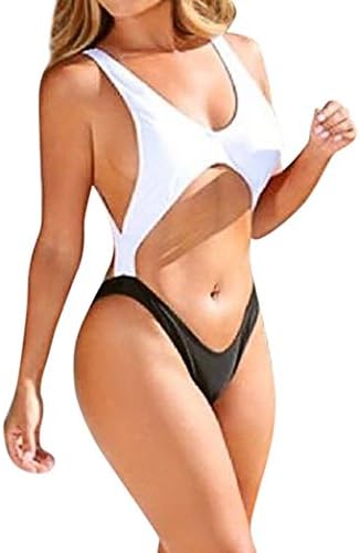 VENMOS Women Sexy Halterneck Padded Monokini One Piece Cut Out V Neck Swimsuit Swimwear Ladies High Waisted Bathing Suit Swimming Costume (L)