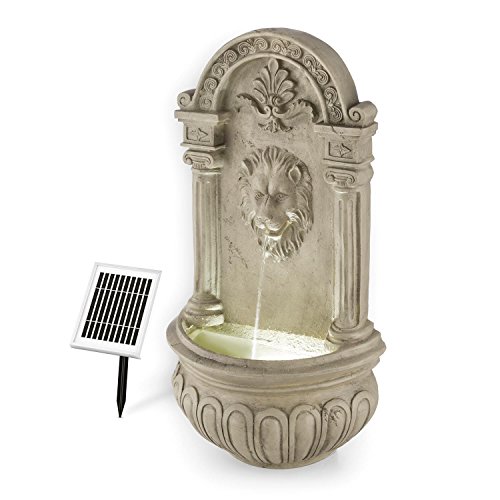 Blumfeldt Löwenstein • Wandbrunnen • Gartenbrunnen • Zierbrunnen • antik • Löwenkopf • Wasserspeier • 2 Watt Solarpanel • Pumpe • bis zu 200 Liter/h Wasserumlauf • 4-strahliger LED-Lichteffekt • Dämmerungssensor • Polyresin • Natursteinoptik • grau - 5