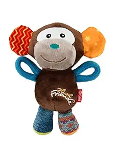 GiGwi Monkey 'Plush Friendz' with Squeaker, Medium, Brown