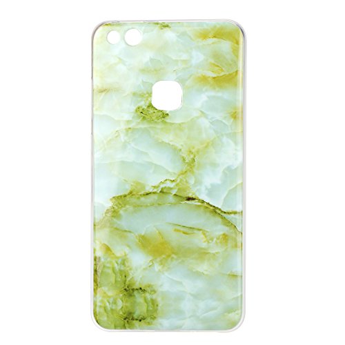 Huawei P10 Lite Hülle Silikon, Rosa Schleife Schutzhülle für>Huawei P10 Lite< Ultra Dünn Slim Case Flexible Soft Weich TPU Silicone Backcover Bumper Schale Handyhülle mit Bunte Marmor Muster , Grün Gelb Marmor - 2