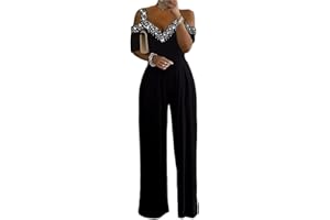 shownicer Tuta da Donna Pagliaccetto Estivo Elegante Senza Maniche Capestro Tinta Unita Stile Romper Playsuit Straight Leg Jumpsuit Casual Party
