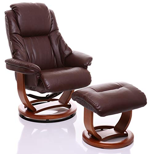 Oriental Leather Co Ltd Sillón The Emperor - silla giratoria reclinable de cuero y reposapiés a juego en color Marón