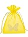 Produktbild 30 gelbe Organzasäckchen mit Schmetterling-Motiv und Satinband zum Zuziehen, Organzabeutel Geschenkverpackung, Geburtstag, Tisch-Dekoration (15 x 10 cm)