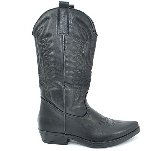 Stivali Donna camperos Texani Stile Western Neri con Fantasia Laser su Pelle Tinta Unita Altezza Polpaccio (40 EU)