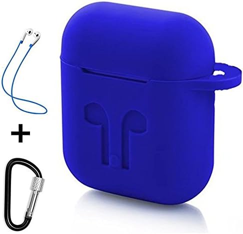 AirPods Silicone Case Shock Proof Protecitive Cover with Anti-lost Strap, Headphone Case for Apple AirPods (Blue)