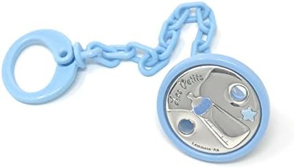 Light blue baby soother chain with silver bottle brooch cod.88.2944C by Varotto & Co.