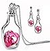 Produktbild Schmuckset Flaschenpost Rosa Stein Versilbert Modeschmuck Halskette + 2 Ohrringe