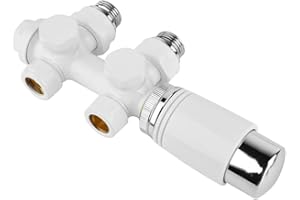 S SIENOC Válvula en H para radiador de baño con sistema de dos tubos (forma de esquina blanca + paso 2 en 1, válvula H 2 en 1)