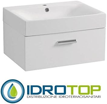 Ceramic Basin 60 x 45 with 1 Drawer Mod. % White, Drain, Overflow and Fixings Sink Siphon White covalene