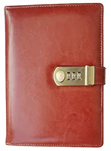 AccuPrints 2021 undated PU Leather Notebook Diary with Lock A5 Size with Combination Lock Password - 200 Pages