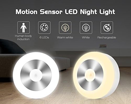 Motion Sensor LED Night Light Rechargeable Cordless Battery-Powered Safe Lights Stick-anywhere for Wardrobe Cabinet Closet Hallway Bathroom Kitchen (Warm White)
