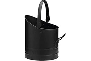 OPTIMAL PRODUCTS Fireside Black Iron Coal Bucket Coal Hod Shuttle Log Fireplace Wood Ash Storage UK (Round Black Coal Bucket)