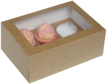 6 Piece Cupcake Box with Window Krafpapier / Brown