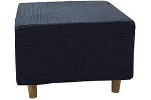 Highdi Ottomane Schonbezug Hockerbezug, Hocker Hussen für Quadratische Fußhocker, Stretch Bezug Ottomane Abdeckung Überzug Hocker Protector Waschbar Hockerabdeckung (S,Jacquard dunkelblau)