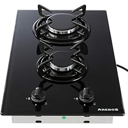 Arebos Table de Cuisson Gaz 2x Brûleurs/Vitrocéramique/Convient au gaz naturel